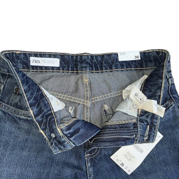 Zara Mid Rise Slim Fold Up Jeans Womens Size 4 - Picture 5 of 6